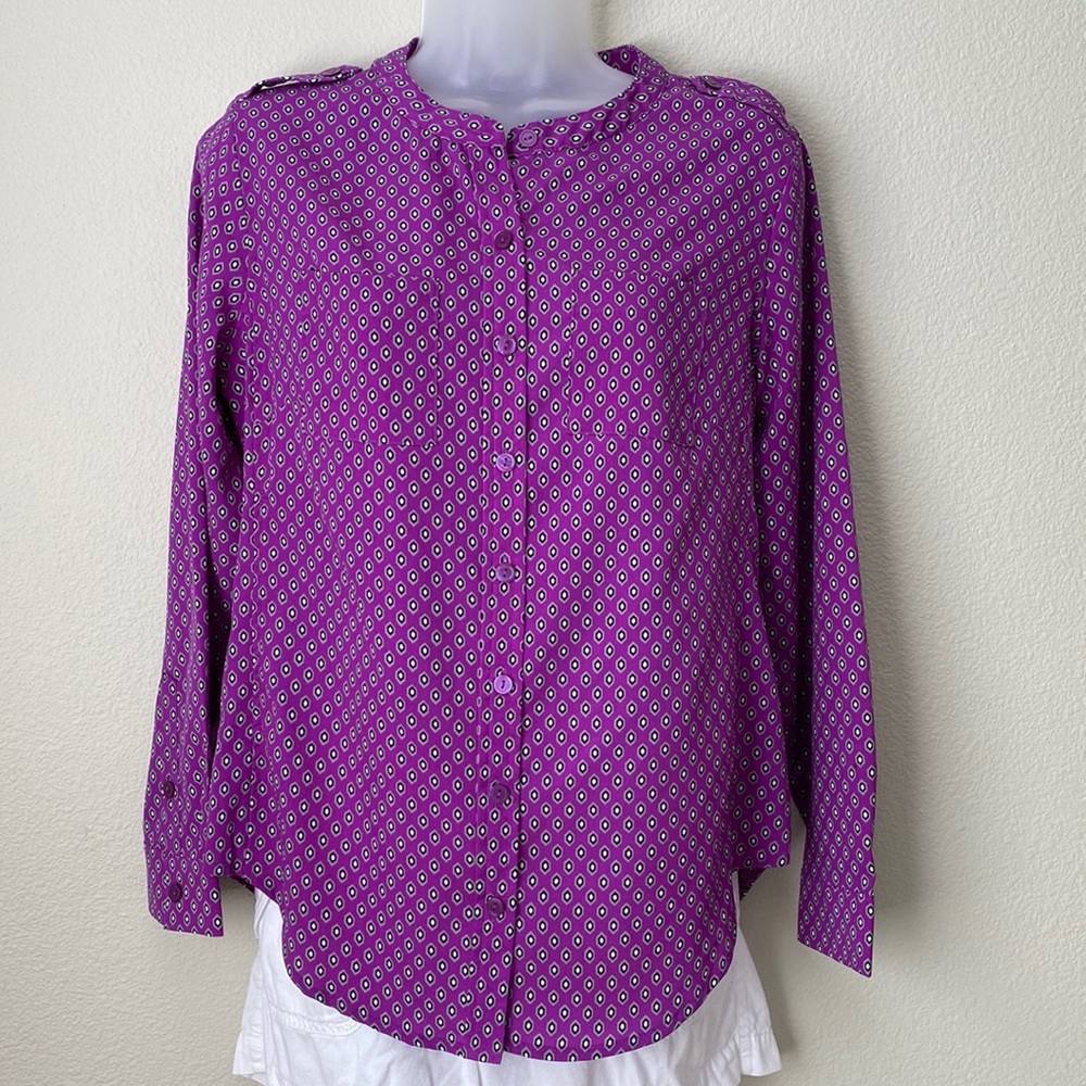 Women’s Purple collarless Button Down Blouse